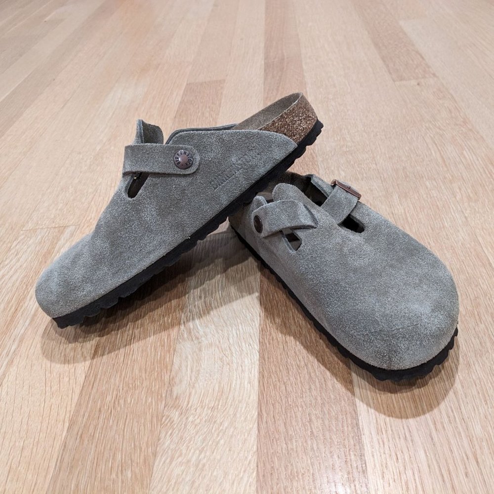 NWOT Birkenstock Boston Soft Footbed Suede Leather Taupe EU 36